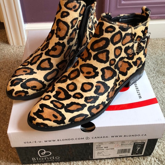 New Blondo Tami Leopard Boot Waterproof size 6.5 animal cheetah black shoe - Picture 2 of 8